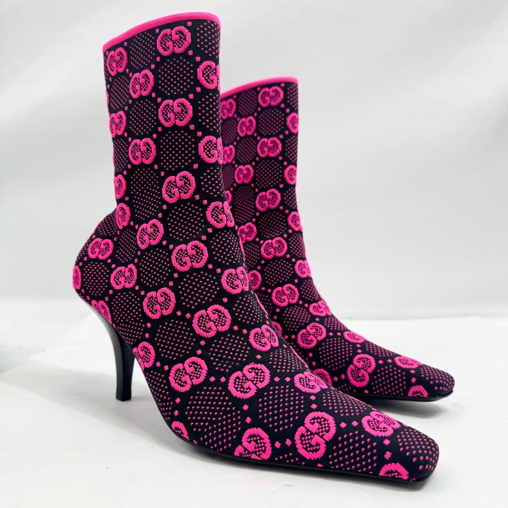 GUCCI Technical Jersey Knit GG Monogram Square G 75mm Ankle Boots🔥🔥🔥👀👀😳 - Picture 6 of 15